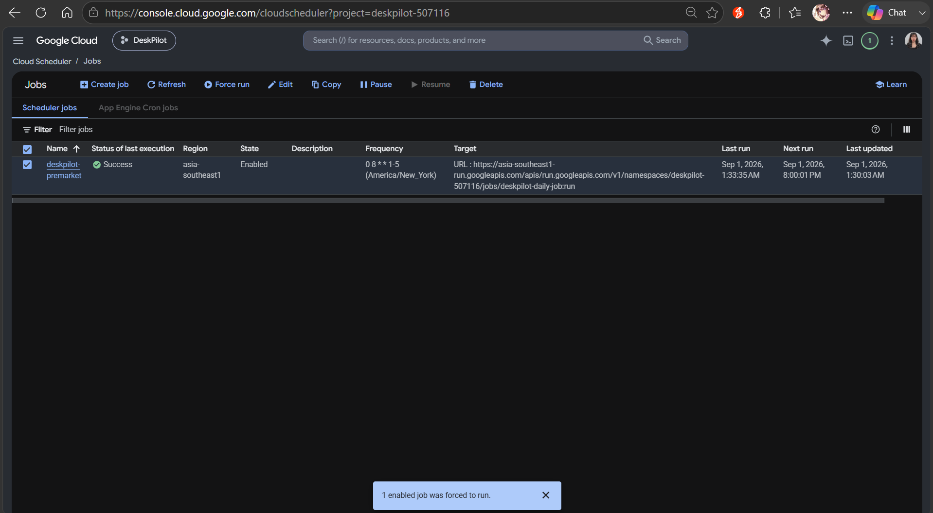 Google Cloud Scheduler Cron Job Trigger for Deskpilot