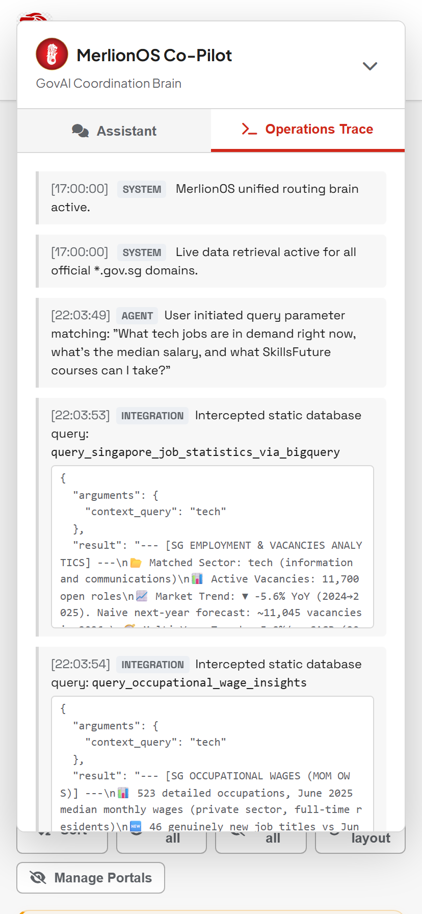 MerlionOS Operations Trace Step 1: Tool dispatch log for MOM Job Vacancies