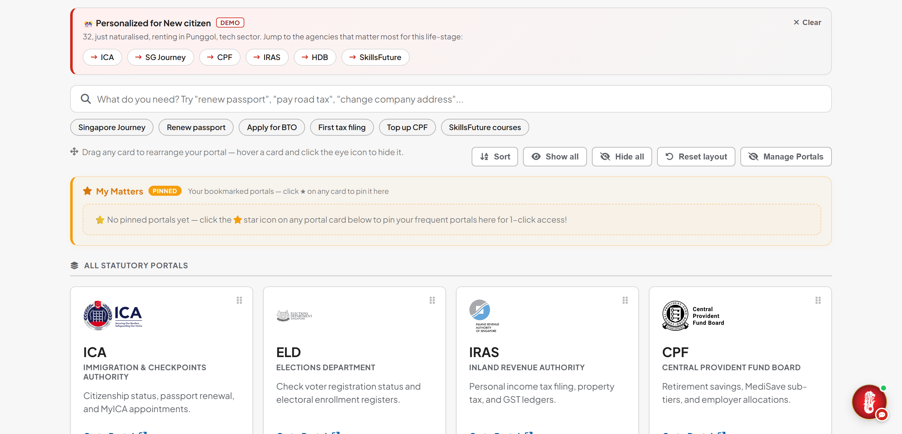 MerlionOS SG Portals tailored for the New Citizen persona